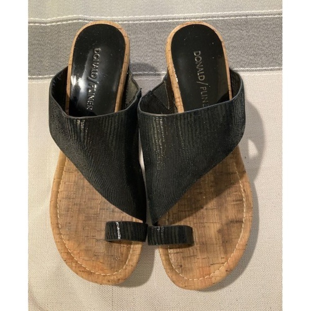 Donald Pliner Womens Gyer Leather Wedge Sandal Black 7M Resort Luxury Boho Chic